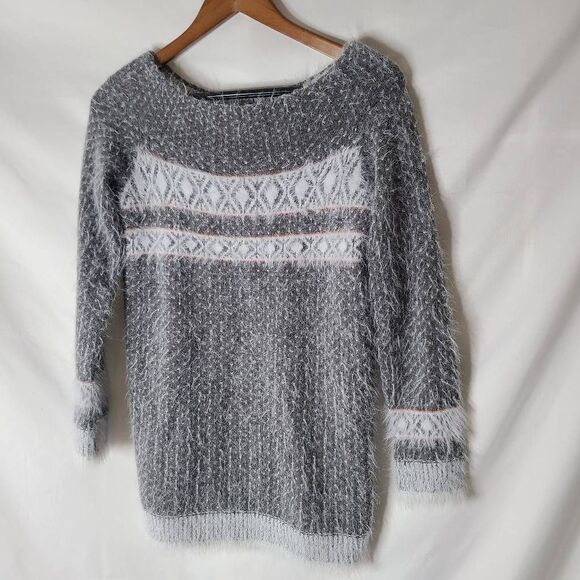 Anthropologie Sleeping on Snow Fair Isle Off Shoulder Eyelash Knit Sweater sz Sm - Picture 1 of 5
